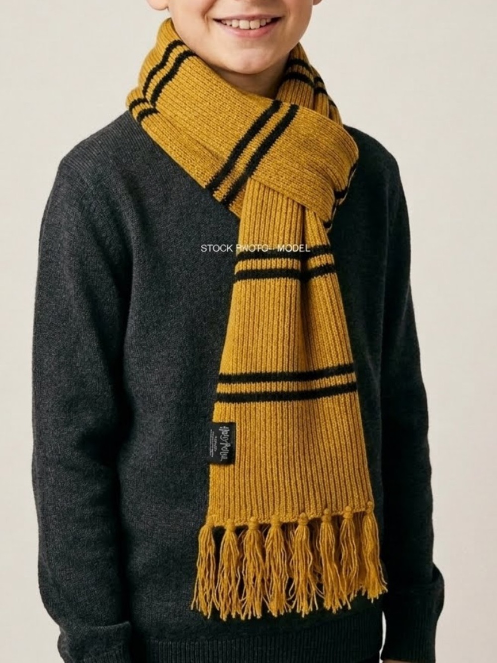 Harry Potter, Universal Studios Knit Fringe Scarf Yellow with Black Stripes